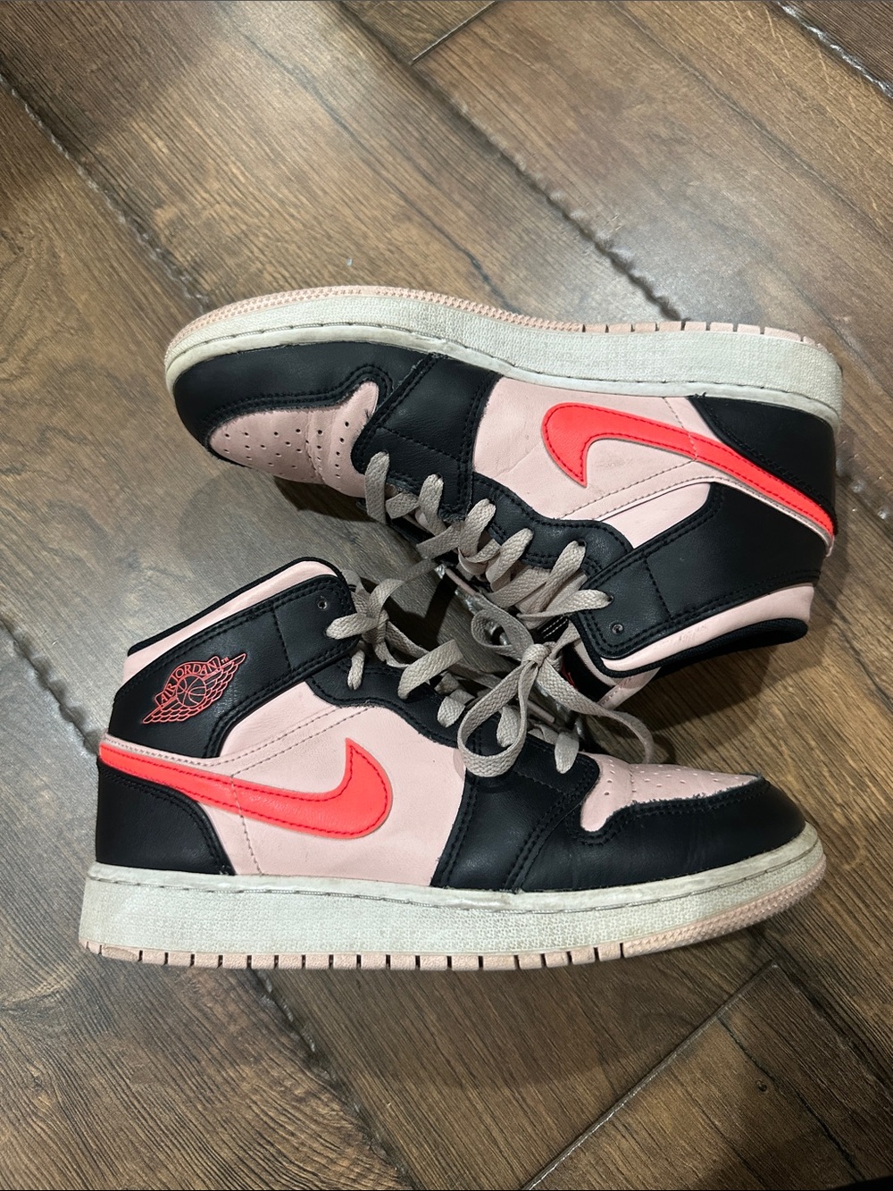 Air Jordan 1 Mid Nike Women's Black, Light Pink & Coral High-Top Sneakers 5.5Y